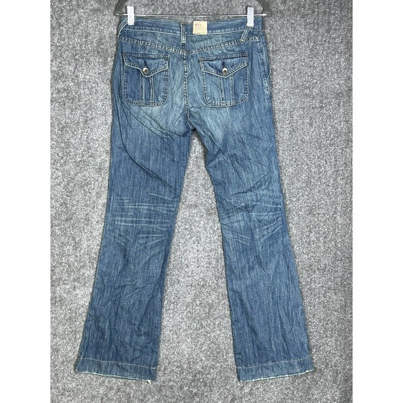 Express X2 Slim Fit W11 Flare Leg Jeans Womens Size 6 Blue Denim Patch Pocket - Picture 2 of 14